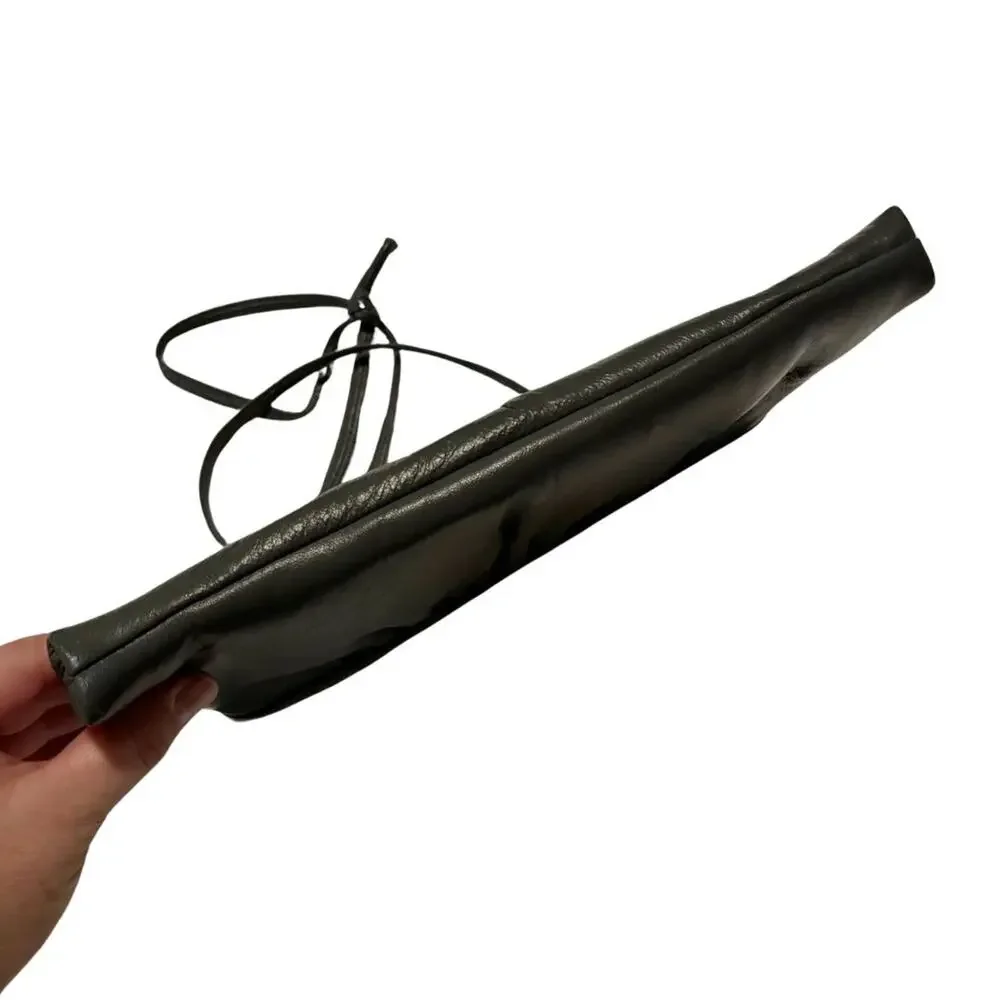 Vintage 1980s Ande Leather Clutch Shoulder Bag Gray